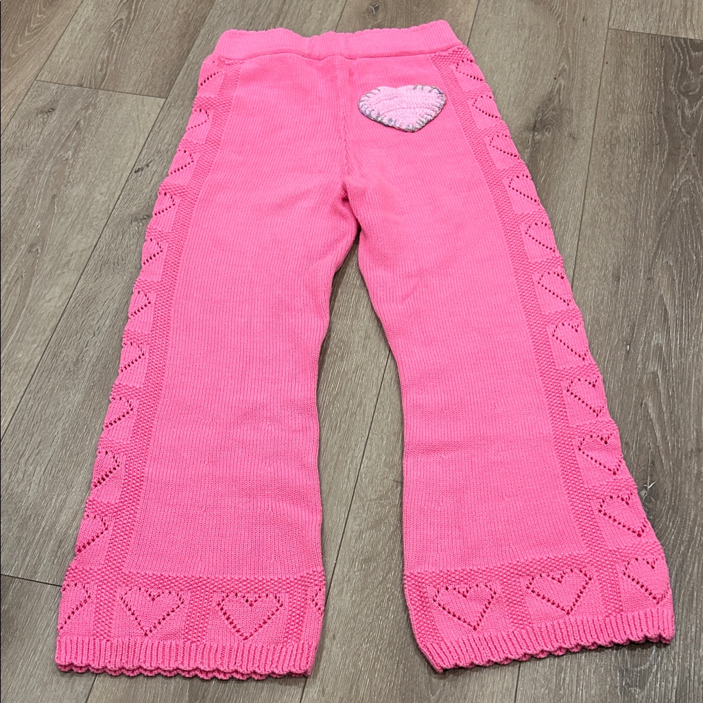 Loveshackfancy Pink Heart Knit Pants